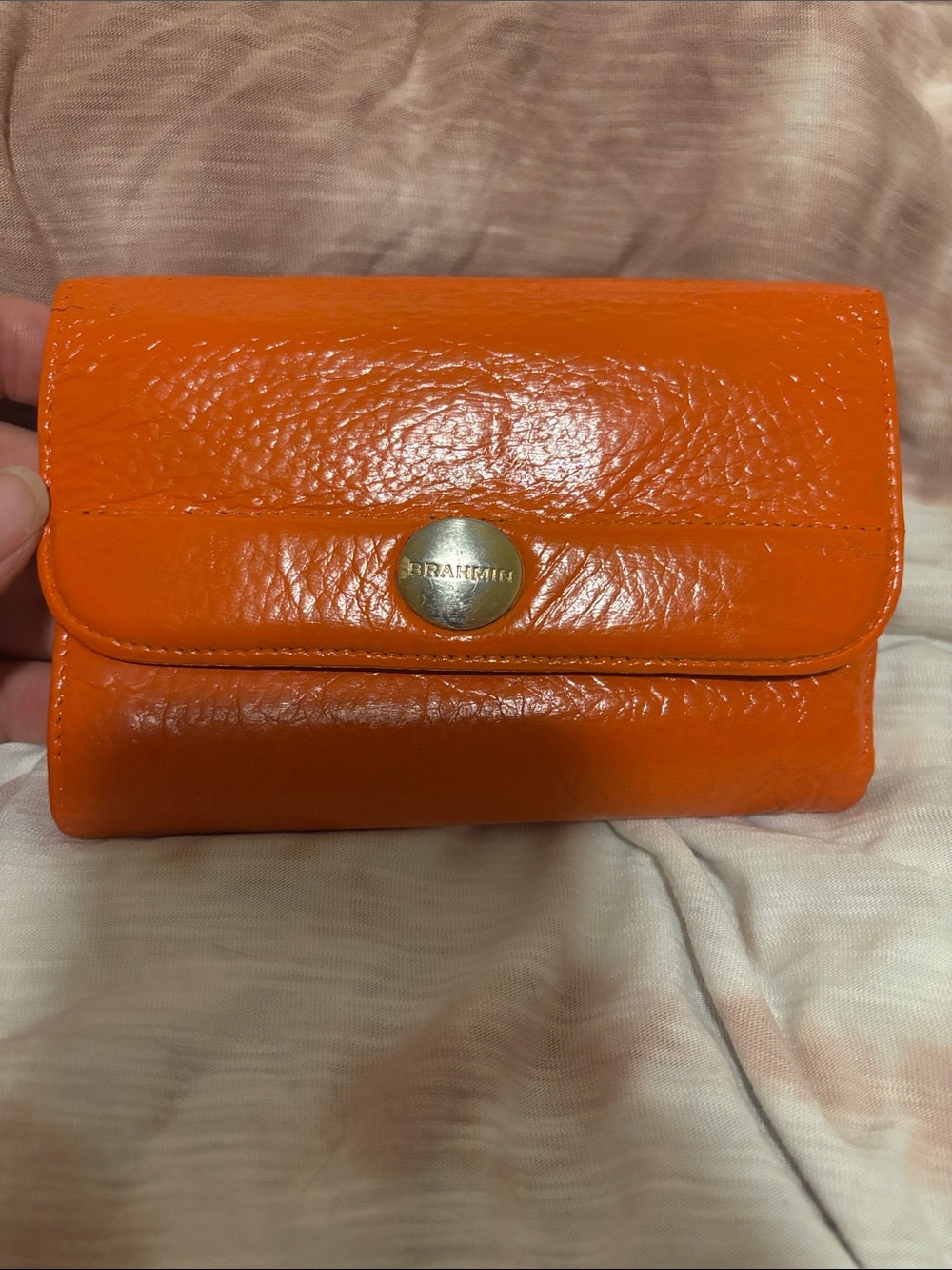 Orange Brahmin Leather Snap Wallet